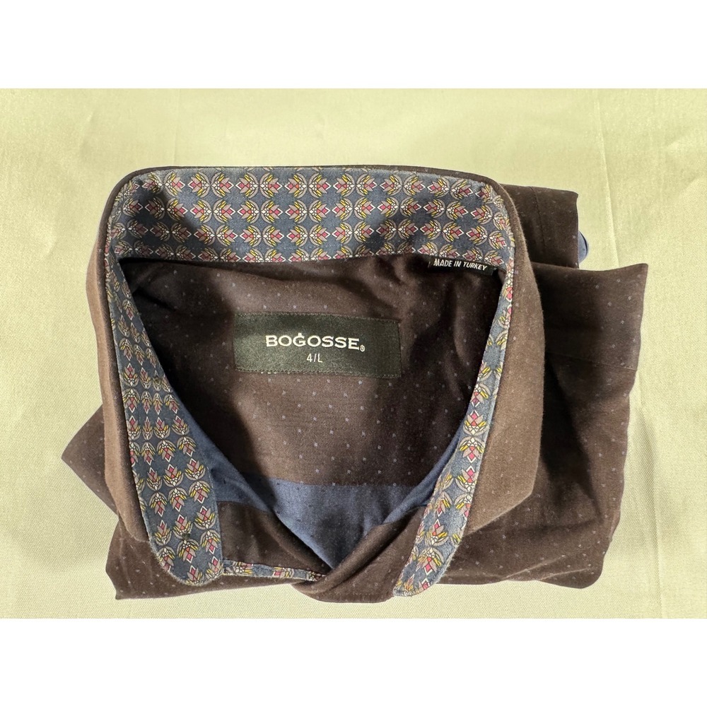 Bogosse Mens Brown Micro Dot Long Sleeve Button Down Shirt Size 4 L Turkey